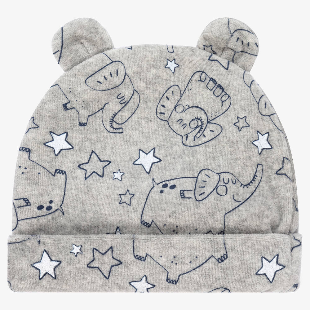 FS Baby - Grey Cotton Velour Star Print Baby Hat | Childrensalon
