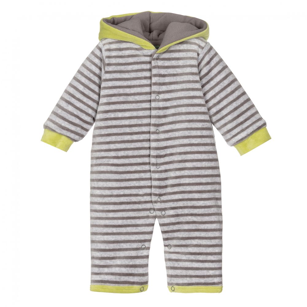 FS Baby - Grey Striped Velour Pramsuit | Childrensalon