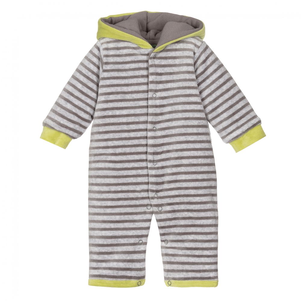 Grey Striped Velour Pramsuit