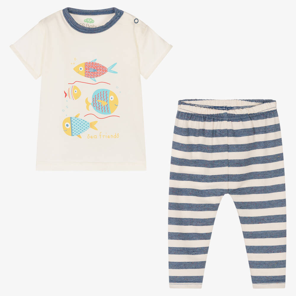 FS Baby-Ivory & Blue Leggings Set | Childrensalon Outlet