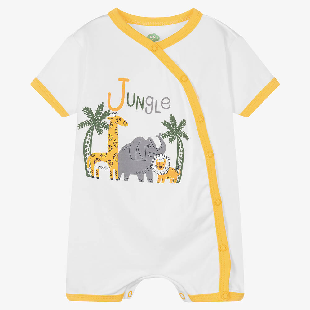 FS Baby - Ivory Cotton Jungle Animal Print Babygrow | Childrensalon