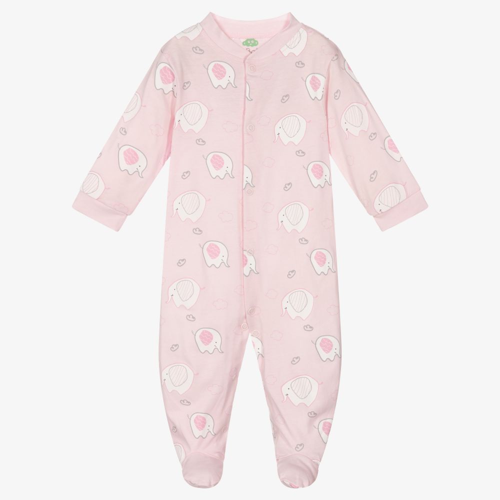 FS Baby - Pink Elephant Cotton Babygrow | Childrensalon