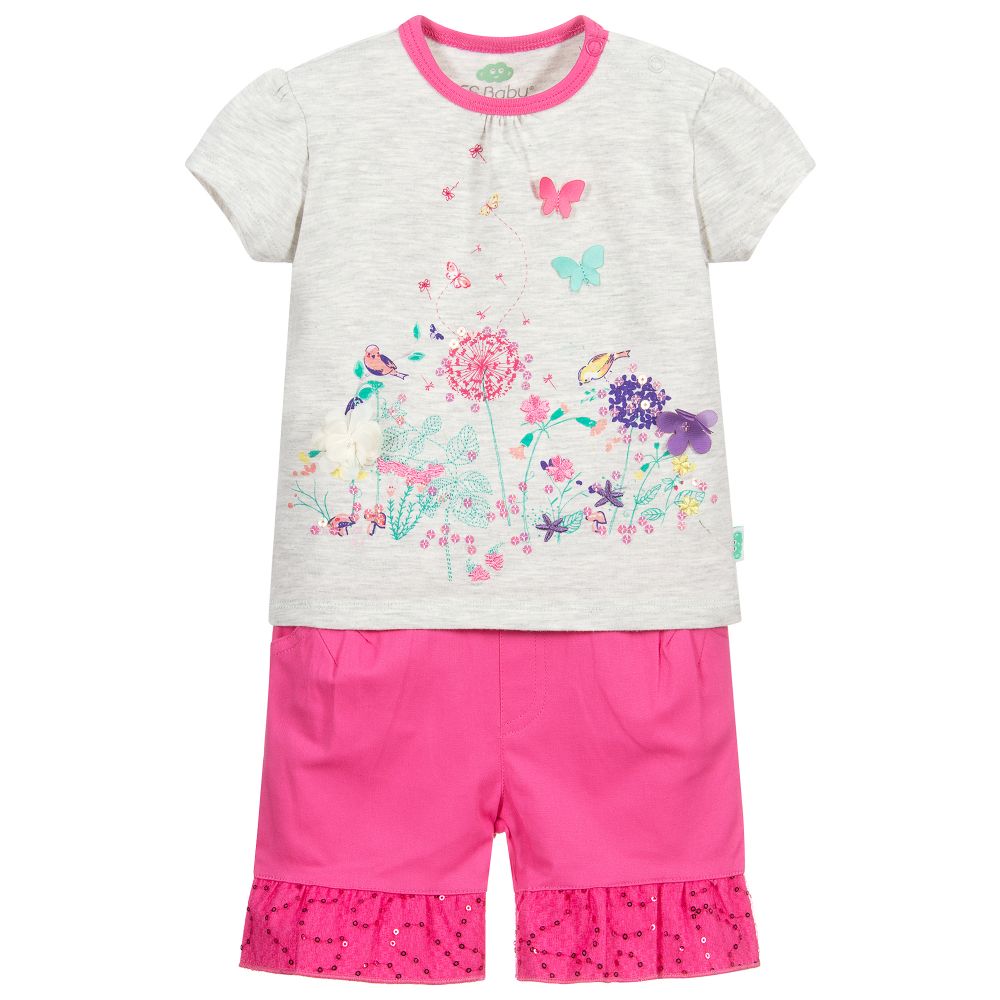 FS Baby - Pink & Grey Cotton Shorts Set | Childrensalon