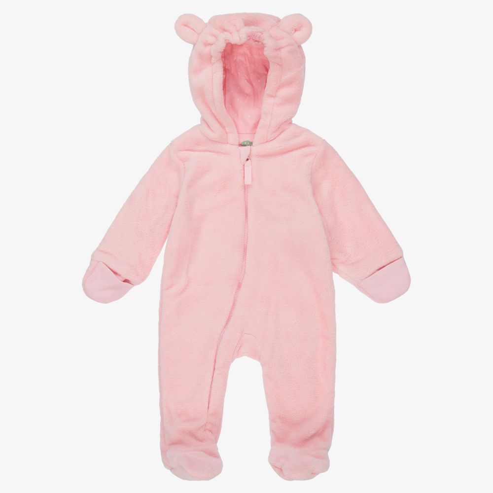 FS Baby-Pink Hooded Plush Pramsuit | Childrensalon Outlet
