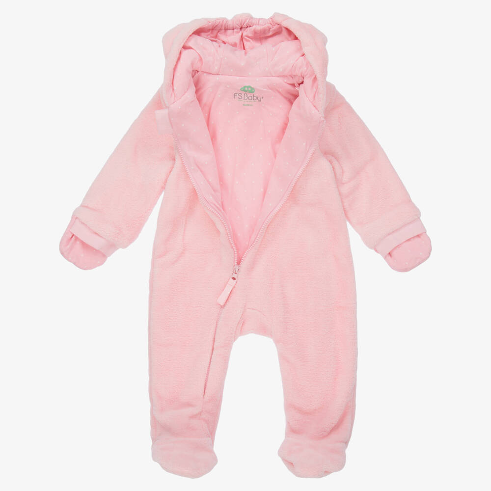 FS Baby-Pink Hooded Plush Pramsuit | Childrensalon Outlet