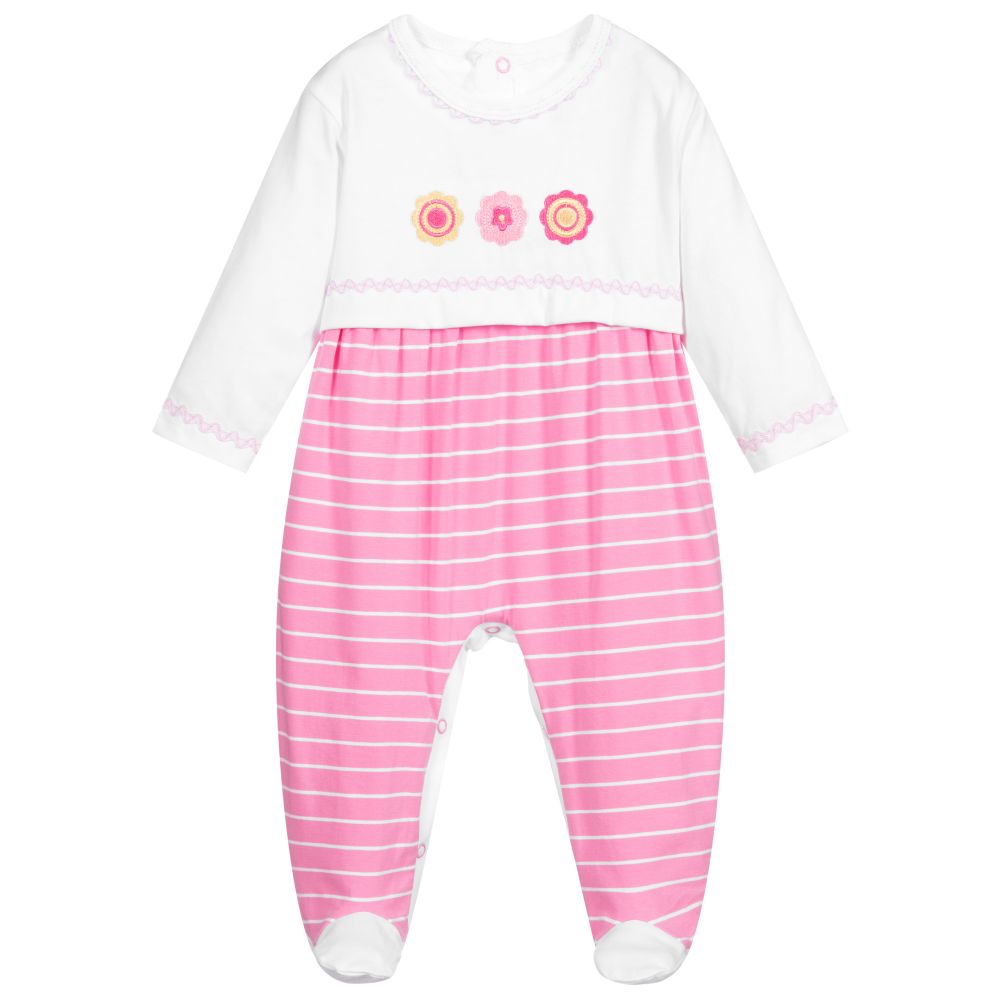 FS Baby - Pink & White Cotton Babygrow | Childrensalon