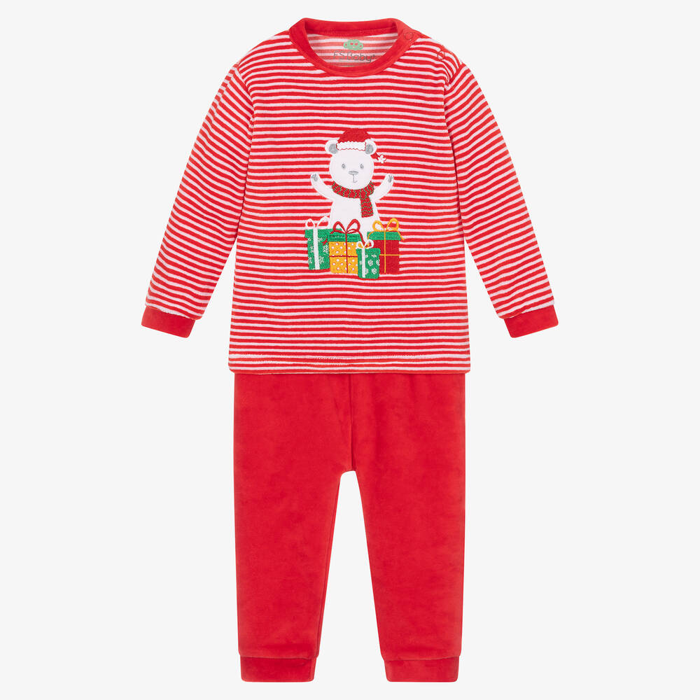 FS Baby - Red Cotton Velour Festive Trouser Set | Childrensalon