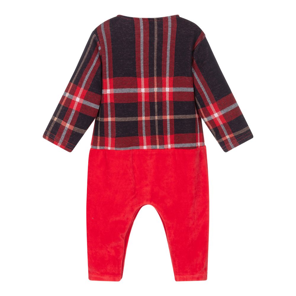 FS Baby-Red Tartan & Velour Romper | Childrensalon Outlet