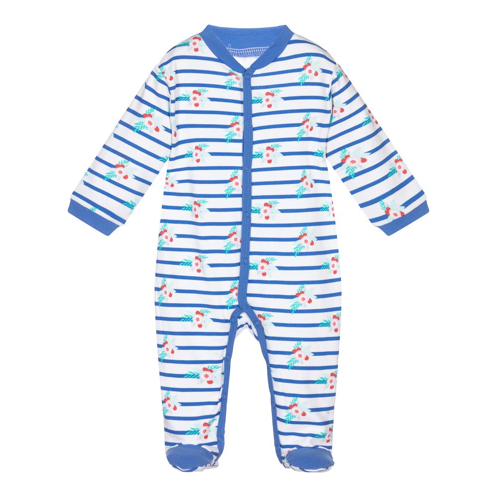 FS Baby - Striped Floral Cotton Babygrow | Childrensalon