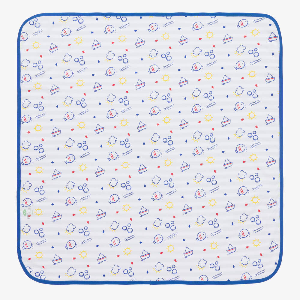 FS Baby-White & Blue Cotton Blanket (80cm) | Childrensalon Outlet