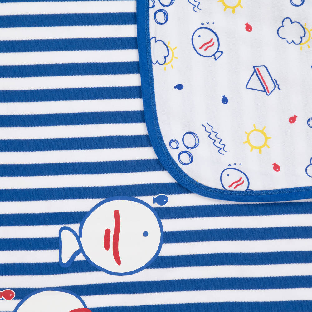FS Baby-White & Blue Cotton Blanket (80cm) | Childrensalon Outlet