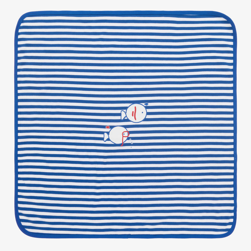 FS Baby - White & Blue Cotton Blanket (80cm) | Childrensalon
