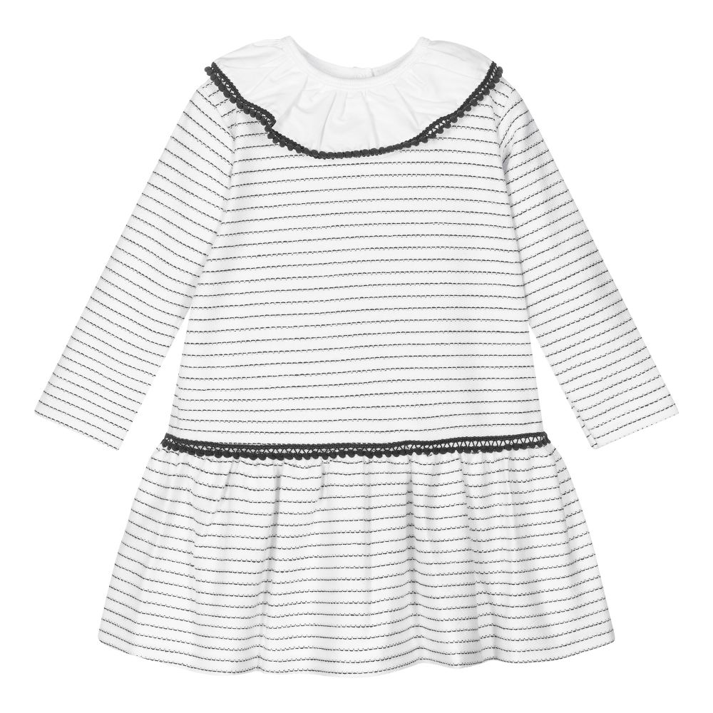 FS Baby - White & Blue Cotton Dress | Childrensalon