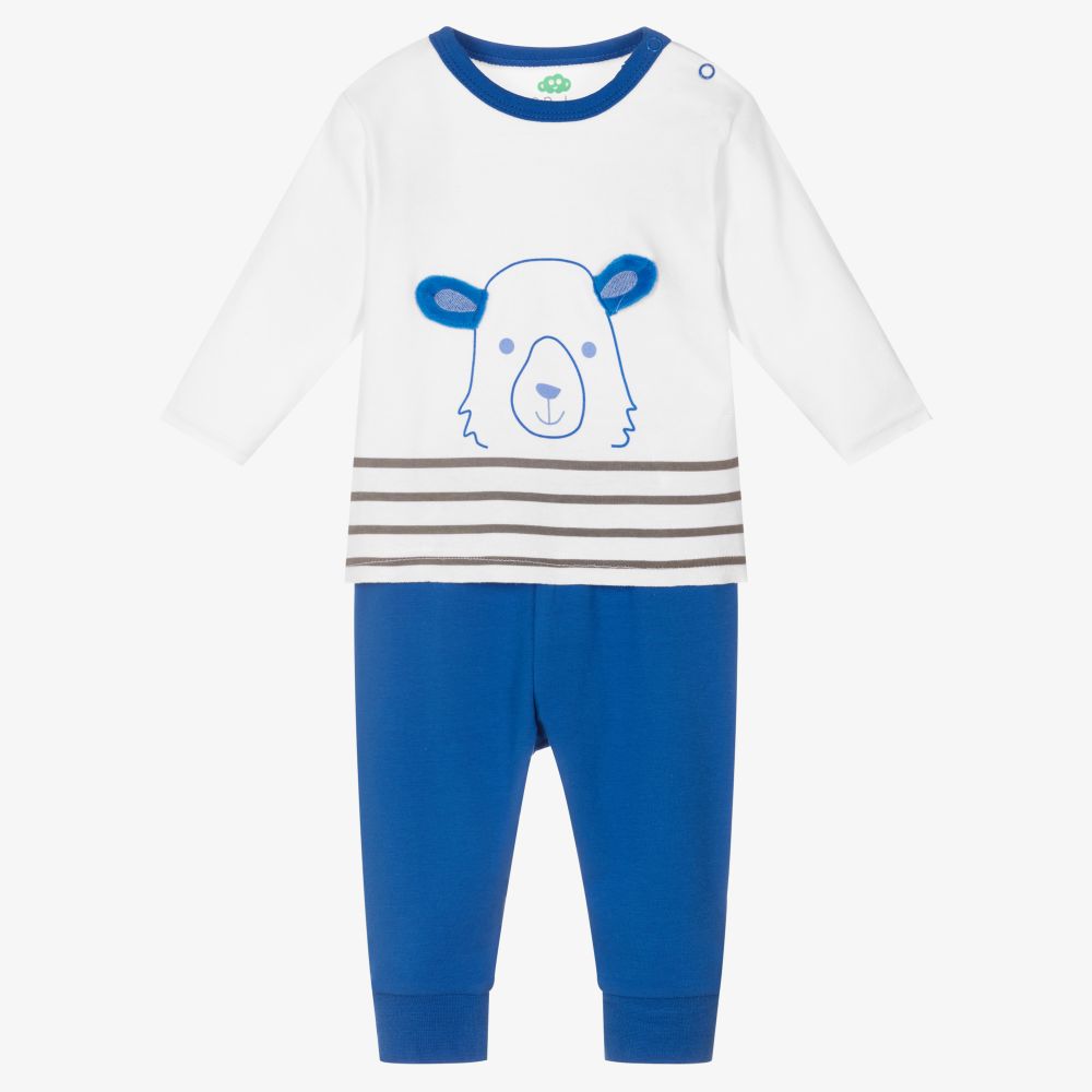 FS Baby - White & Blue Cotton Trouser Set | Childrensalon