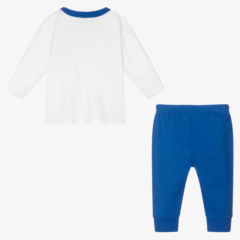 FS Baby-White & Blue Cotton Trouser Set | Childrensalon Outlet