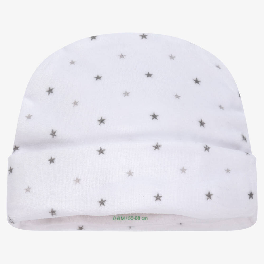 FS Baby - White Cotton Velour Star Print Baby Hat | Childrensalon