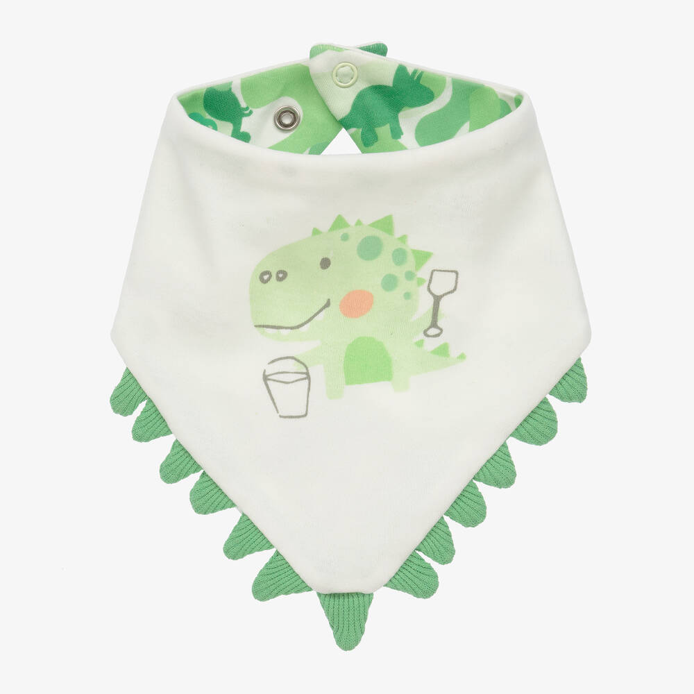 FS Baby - White & Green Cotton Baby Bib | Childrensalon