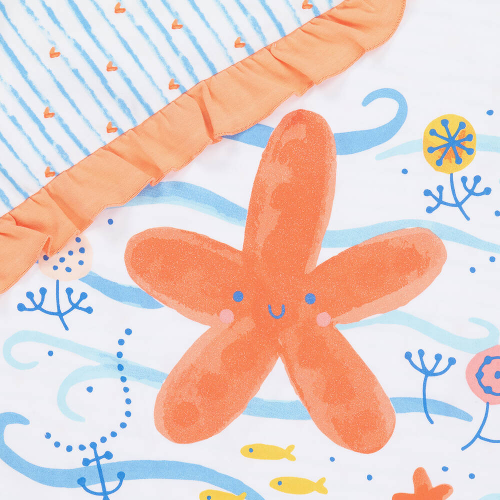 FS Baby-White & Orange Cotton Ocean Blanket | Childrensalon Outlet