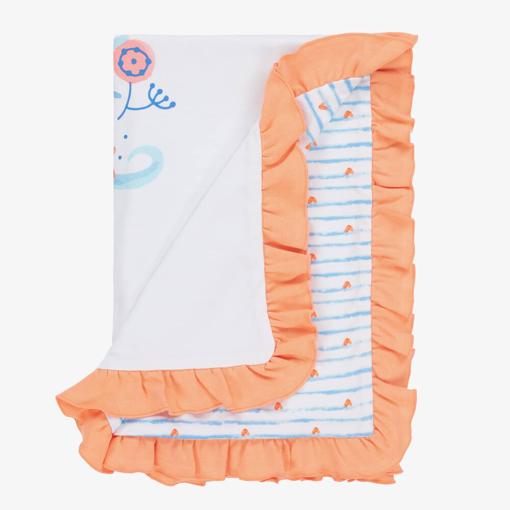 FS Baby-White & Orange Cotton Ocean Blanket | Childrensalon Outlet