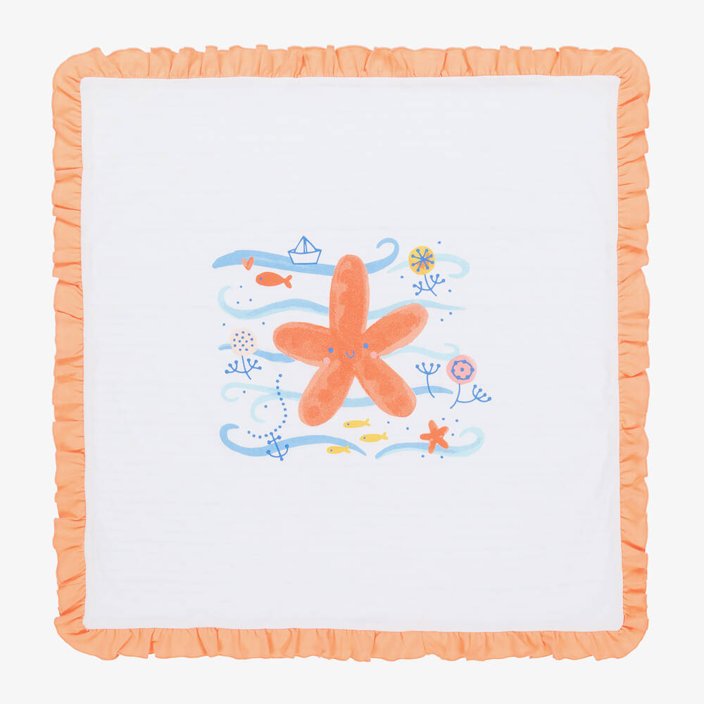 FS Baby-White & Orange Cotton Ocean Blanket | Childrensalon Outlet
