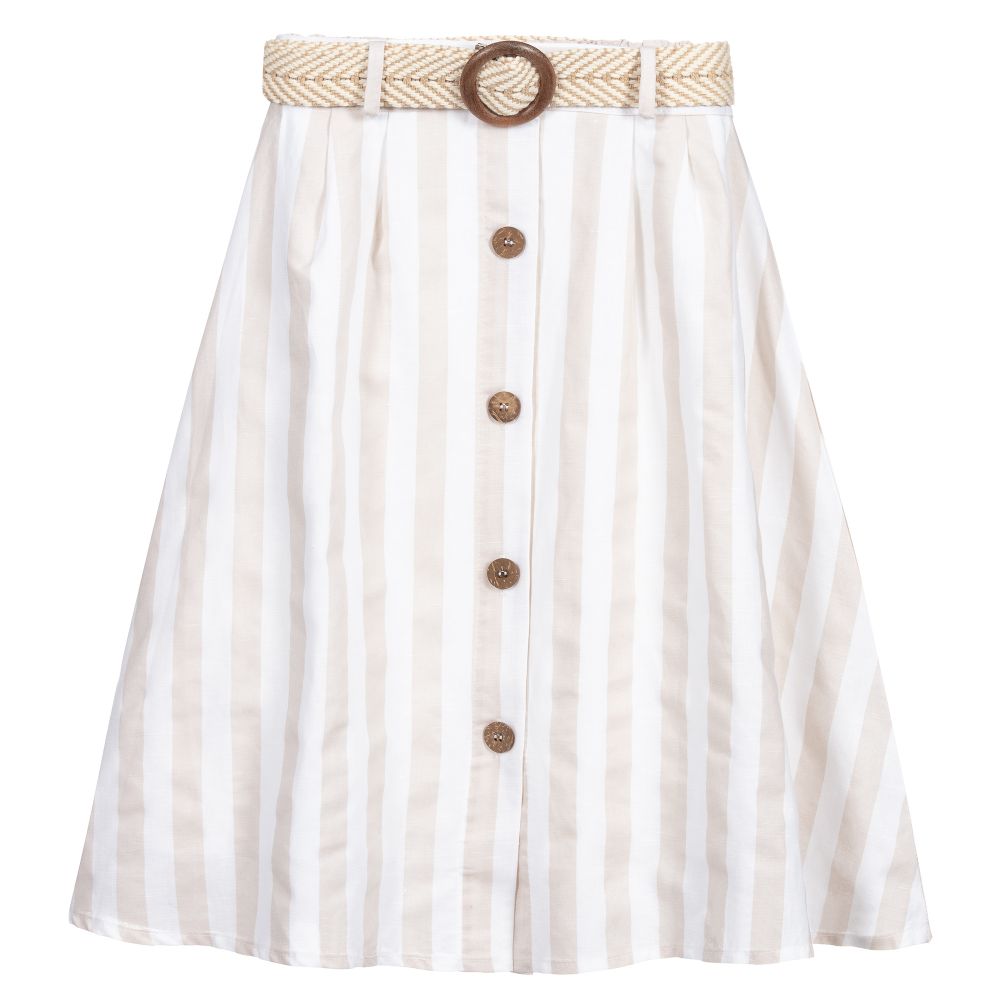 Fun & Fun - Beige & White Linen Skirt | Childrensalon
