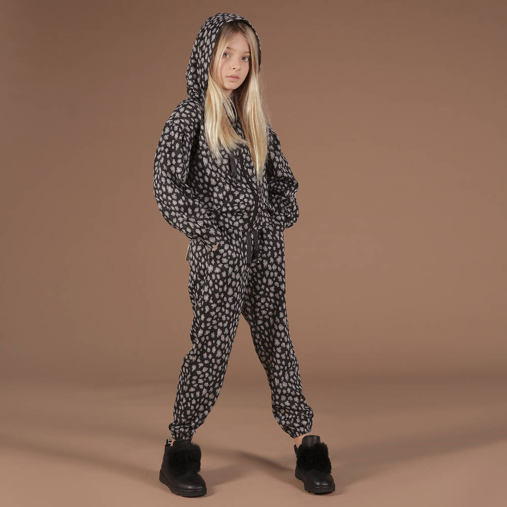 Fun & Fun Chic-توب بسحّاب قطن جيرسي لون أسود للبنات | Childrensalon Outlet