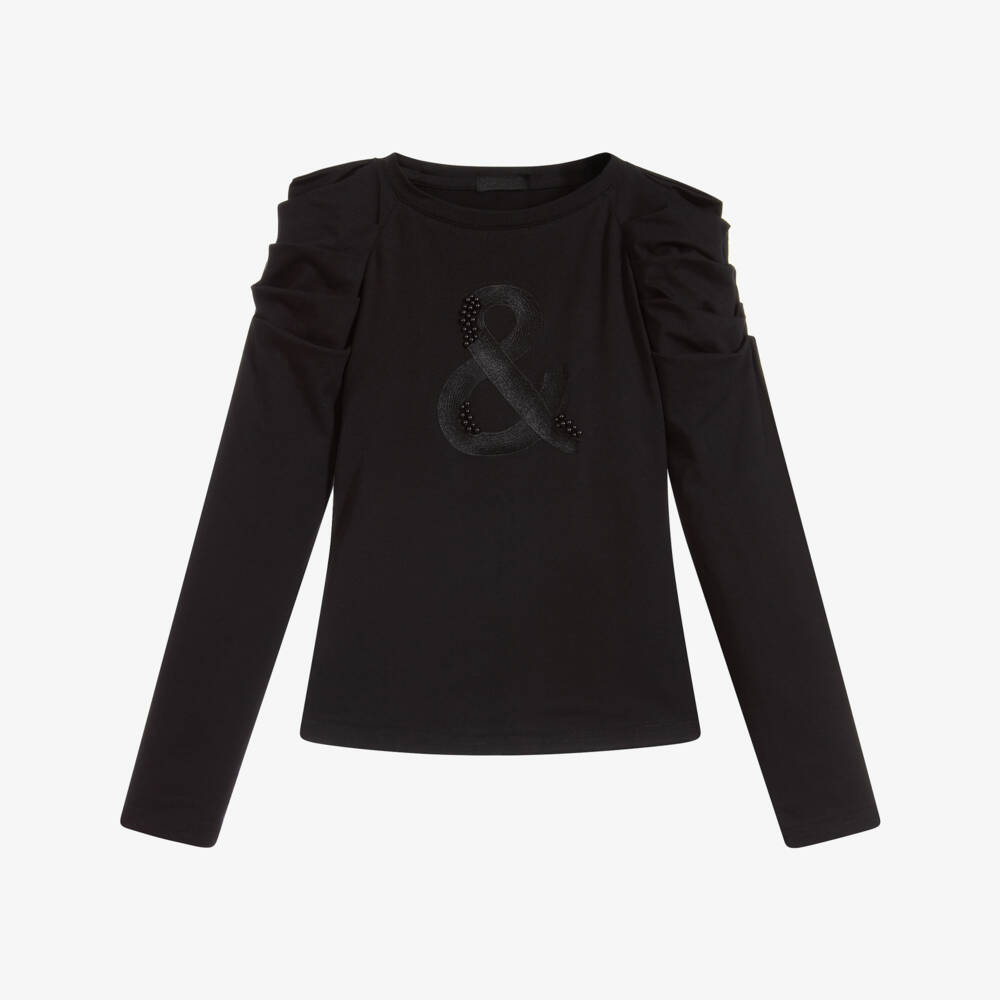 Fun & Fun-Black Cotton Jersey Top | Childrensalon Outlet