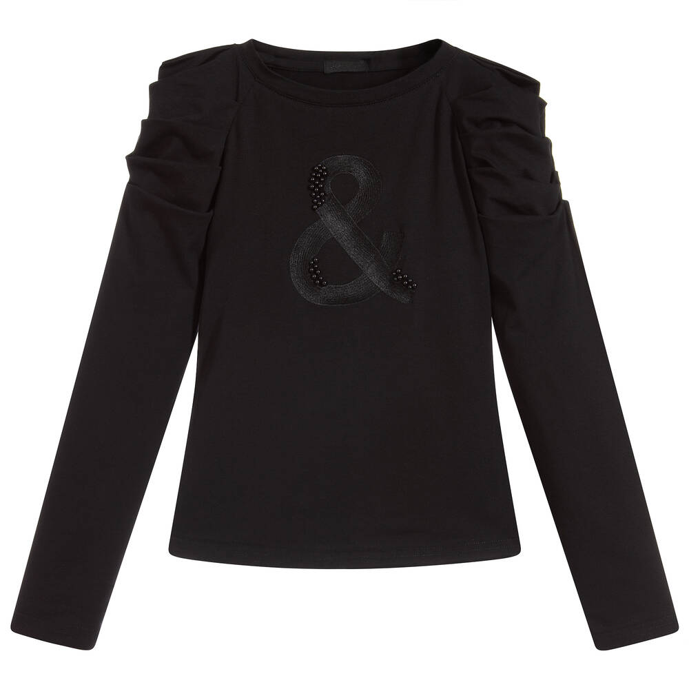 Fun & Fun - Black Cotton Jersey Top | Childrensalon