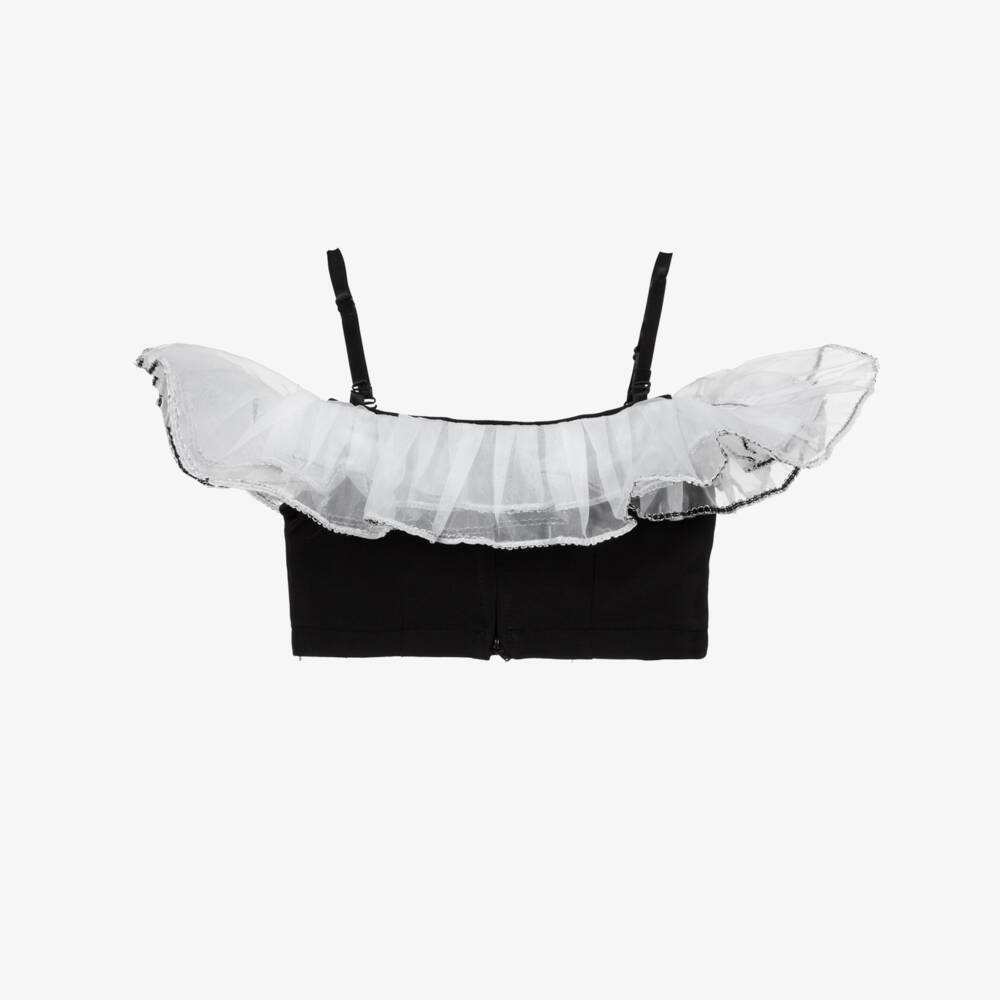 Fun & Fun-Black Top with Organza Frill | Childrensalon Outlet
