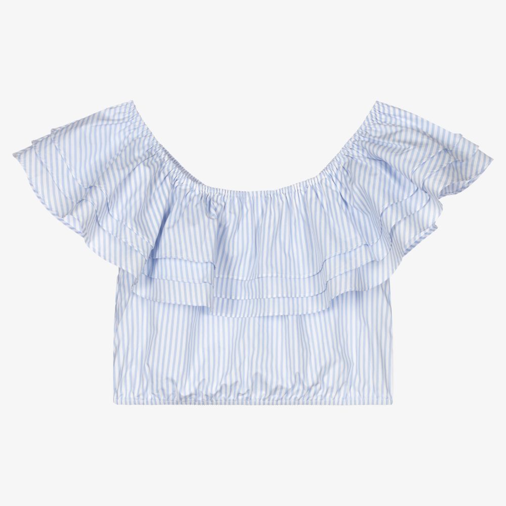 Fun & Fun - Blau gestreifte Baumwollbluse | Childrensalon