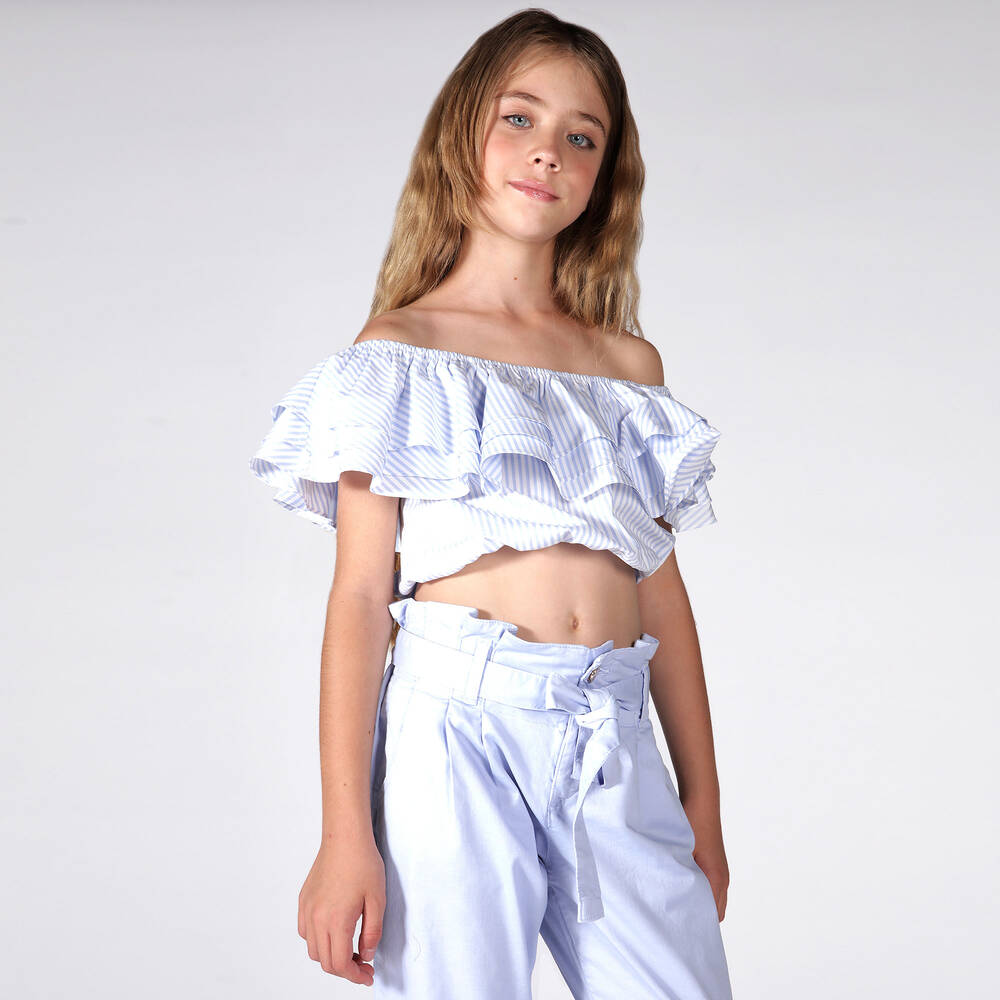 Fun & Fun-Blue Striped Cotton Blouse | Childrensalon Outlet