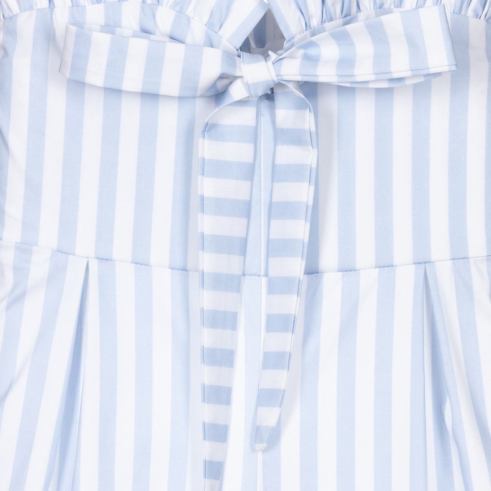 Fun & Fun-جمبسوت قطن بوبلين مقلم لون أزرق وأبيض للبنات | Childrensalon Outlet