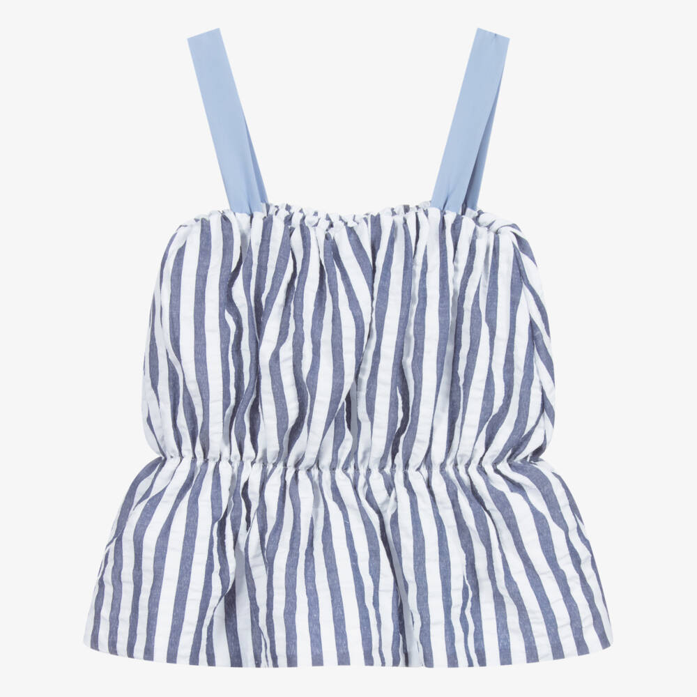 Fun & Fun-توب مقلم لون أبيض وأزرق للبنات | Childrensalon Outlet