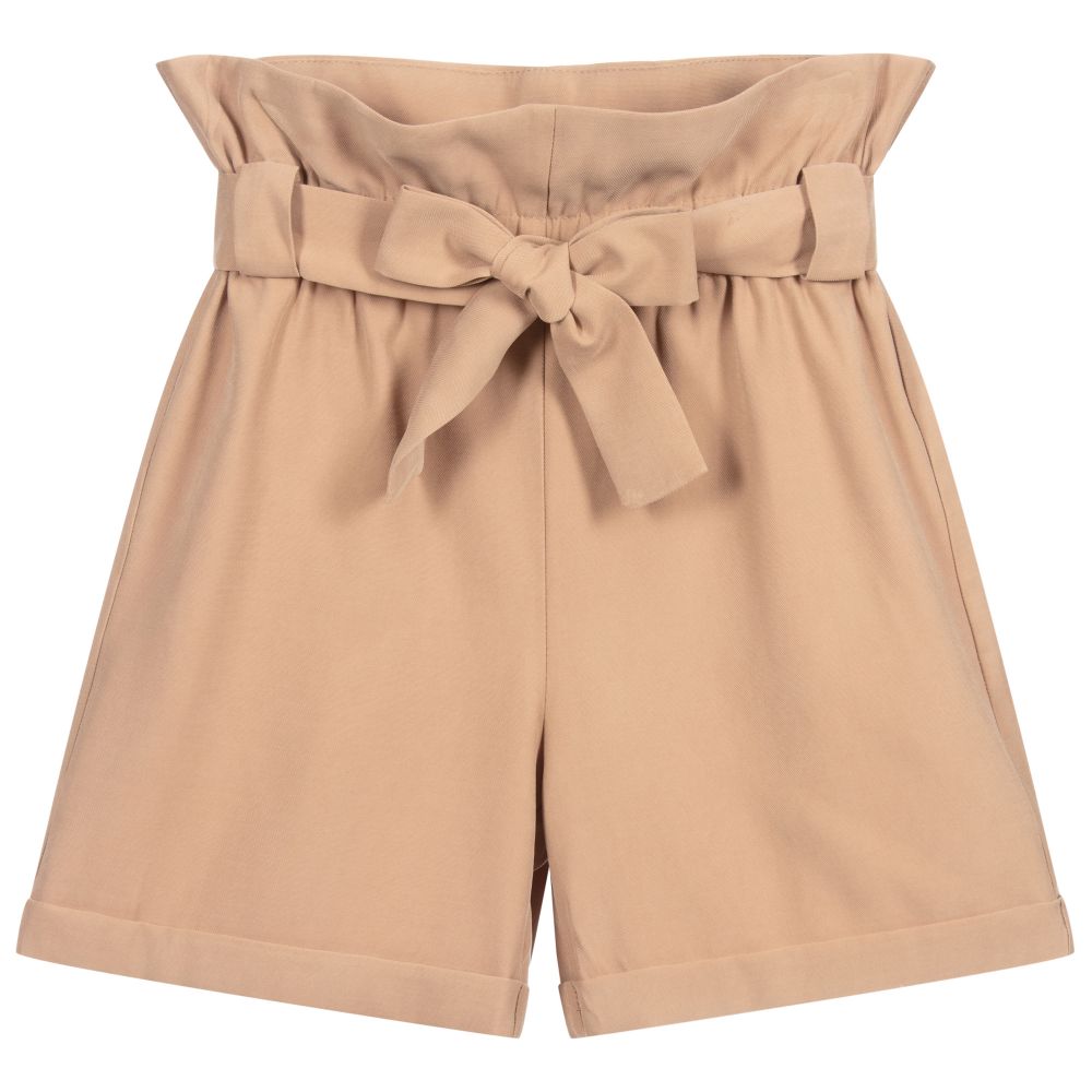 Tan paper bag shorts top