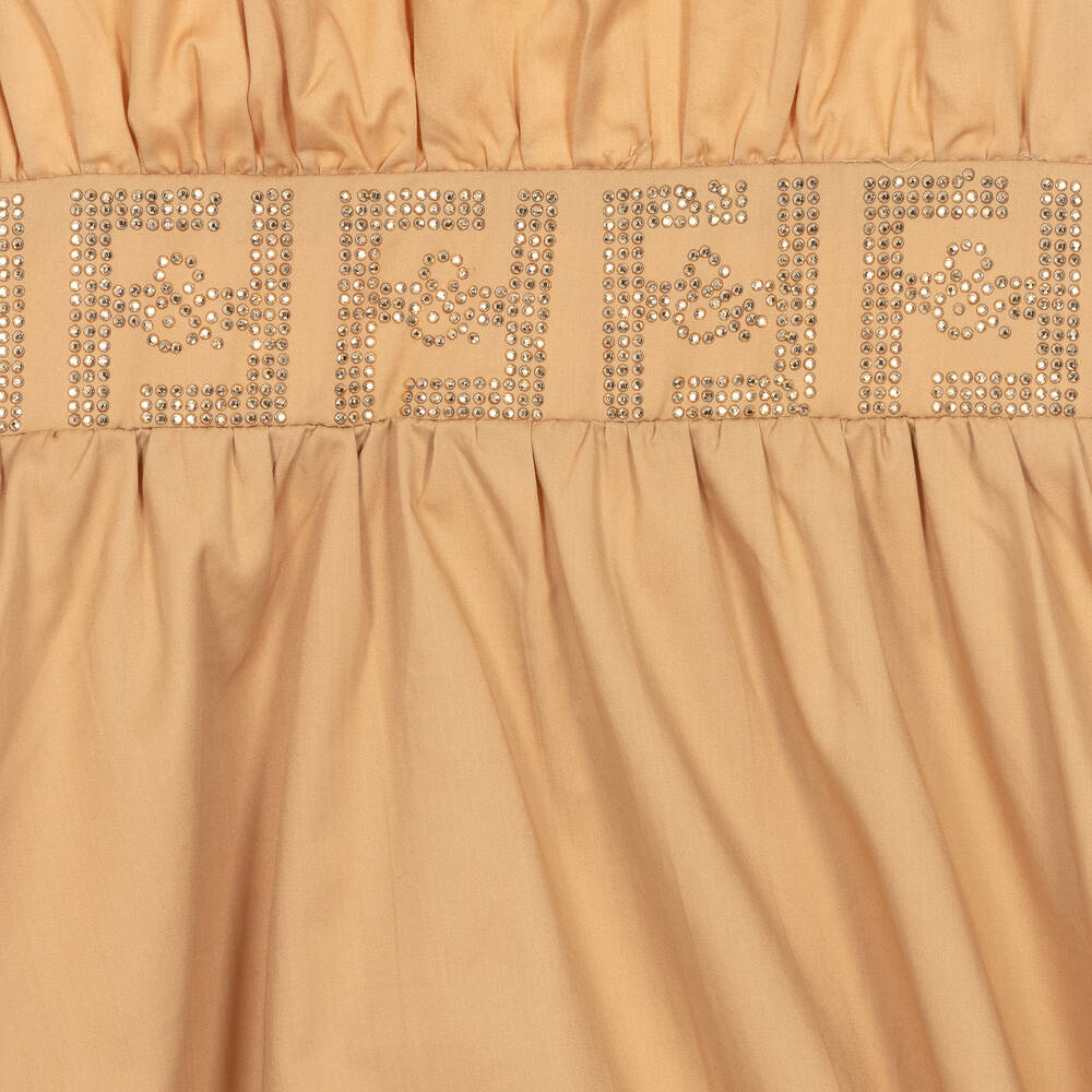 Fun & Fun-Girls Beige Cotton Puff Sleeve Dress | Childrensalon Outlet