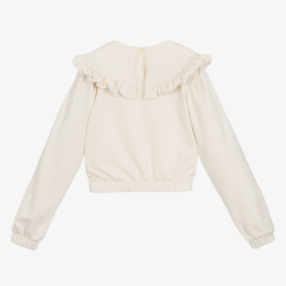 Fun & Fun Chic-Girls Beige Cotton Ruffle Sweatshirt | Childrensalon Outlet
