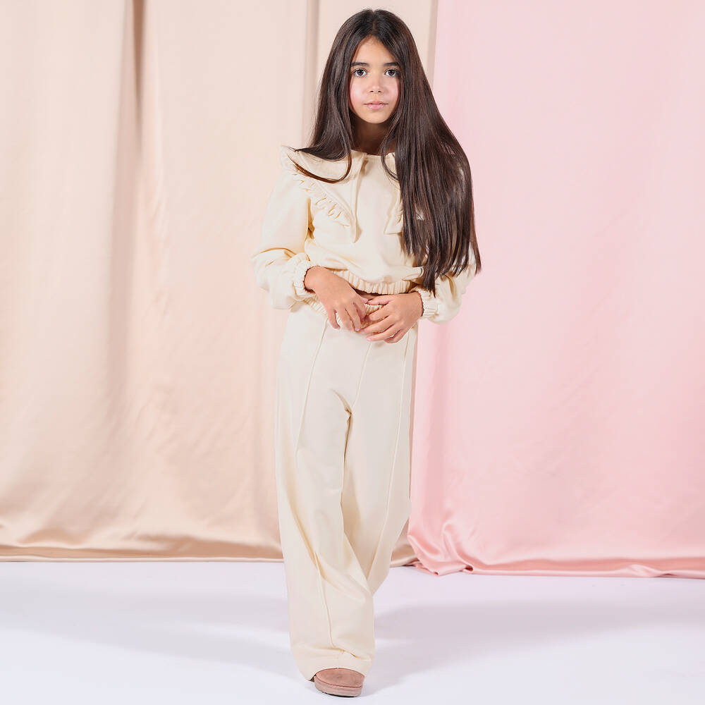 Fun & Fun Chic-Girls Beige Cotton Ruffle Sweatshirt | Childrensalon Outlet