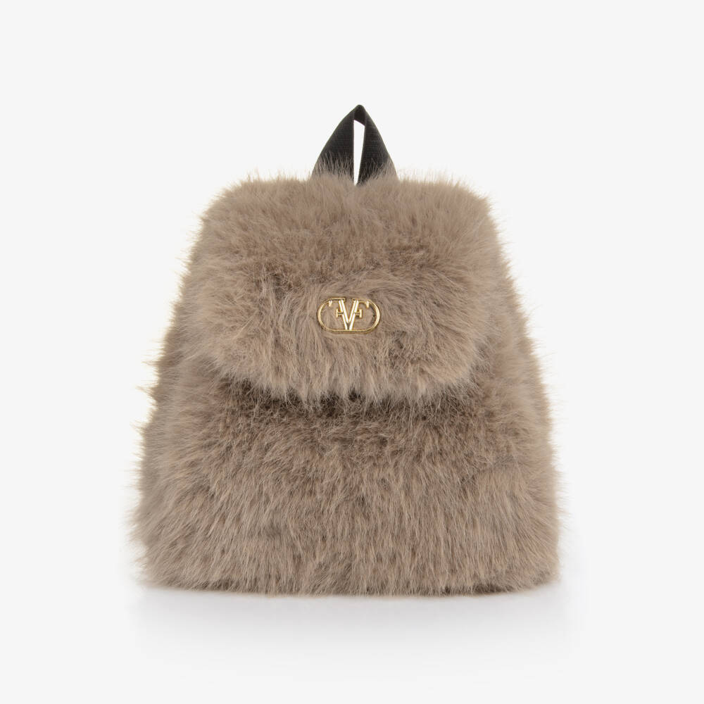 Fun & Fun-Girls Beige Faux Fur Backpack (30cm) | Childrensalon Outlet