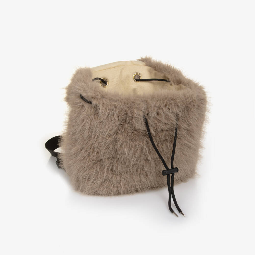 Fun & Fun-Girls Beige Faux Fur Backpack (30cm) | Childrensalon Outlet
