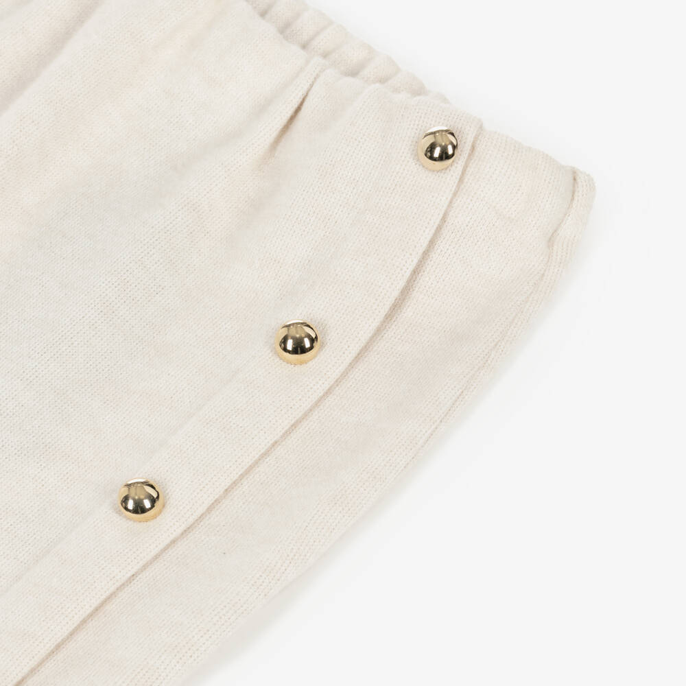 Fun & Fun-Girls Beige Knitted Skirt with Gold Decorative Buttons | Childrensalon Outlet