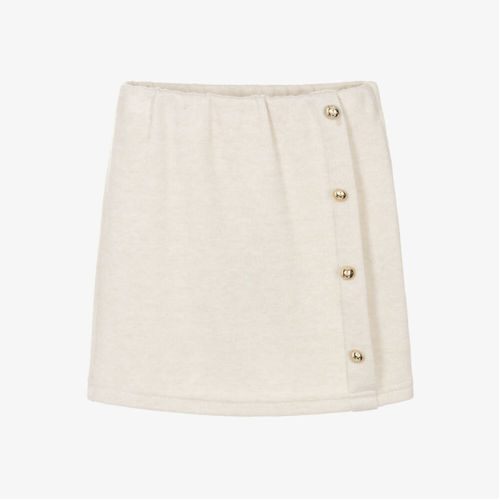 Fun & Fun-Girls Beige Knitted Skirt with Gold Decorative Buttons | Childrensalon Outlet