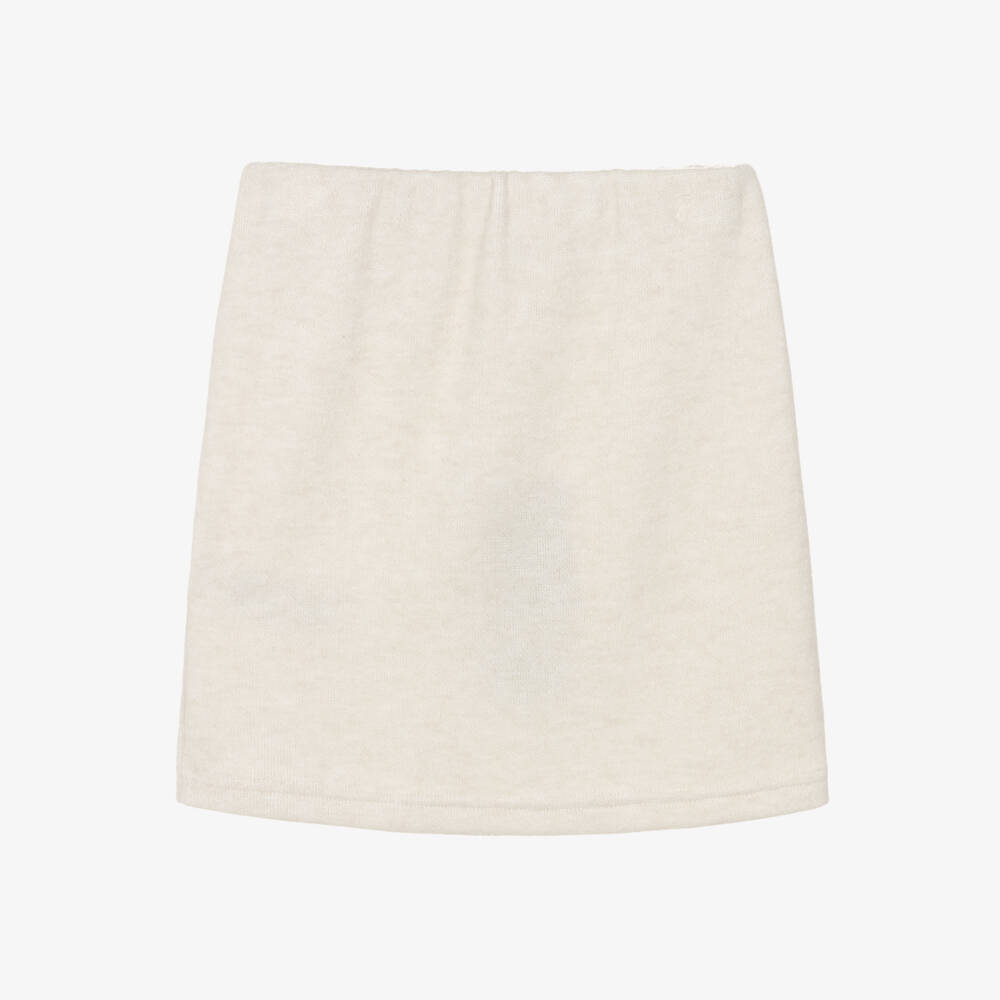 Fun & Fun-Girls Beige Knitted Skirt with Gold Decorative Buttons | Childrensalon Outlet