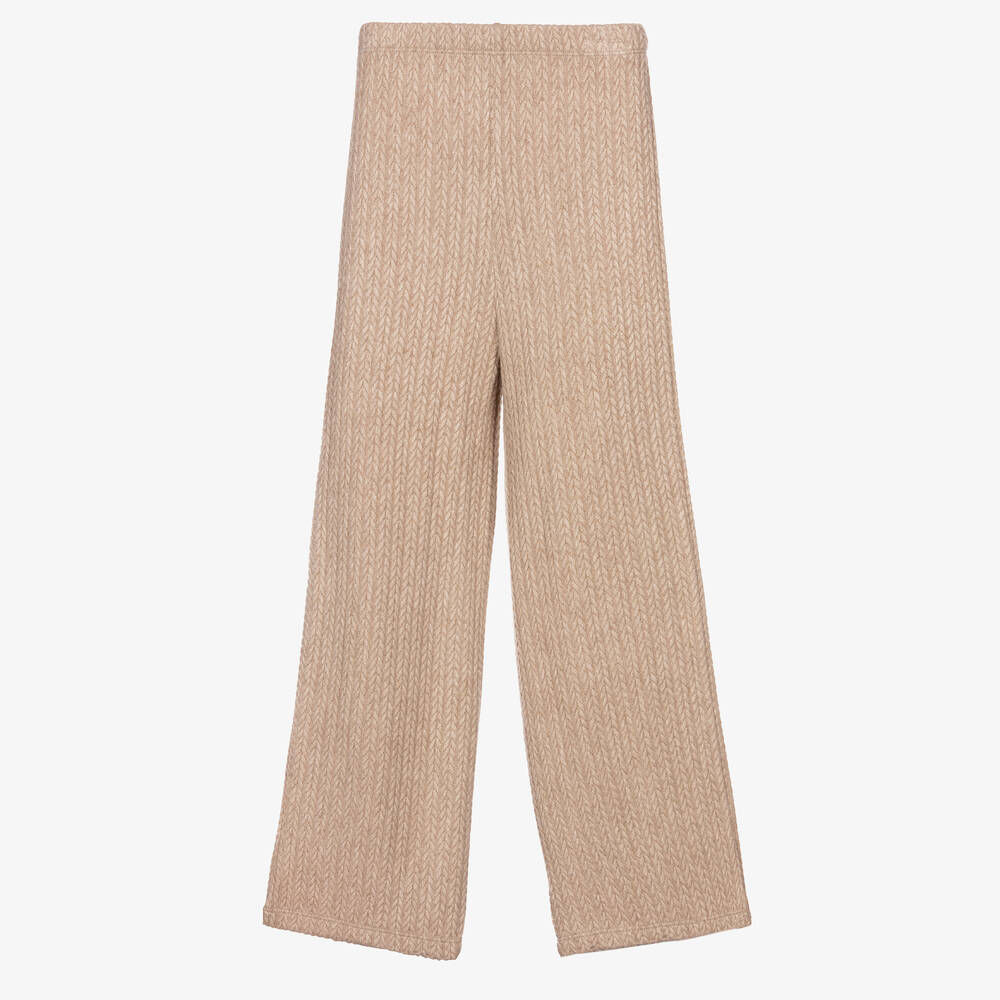 Fun & Fun - Girls Beige Knitted Trousers | Childrensalon