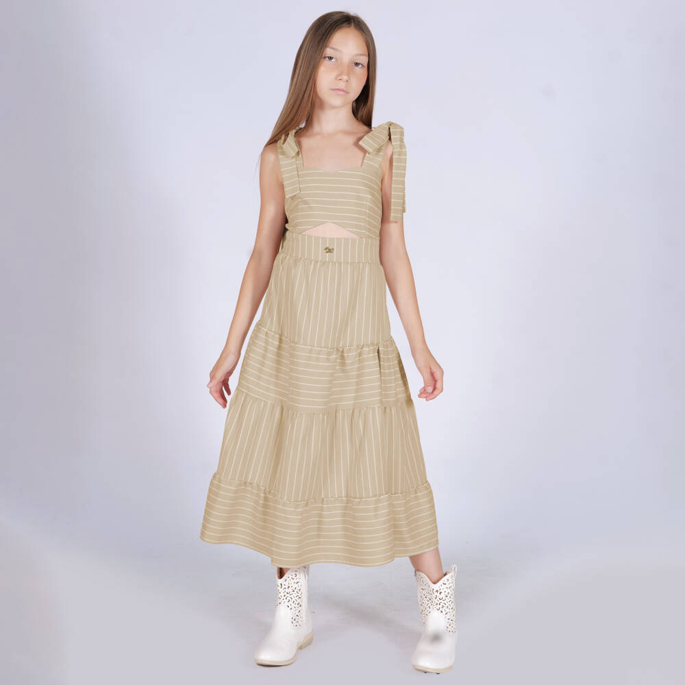 Fun & Fun Couture-فستان بيج مخطط للبنات مع فيونكة | Childrensalon Outlet