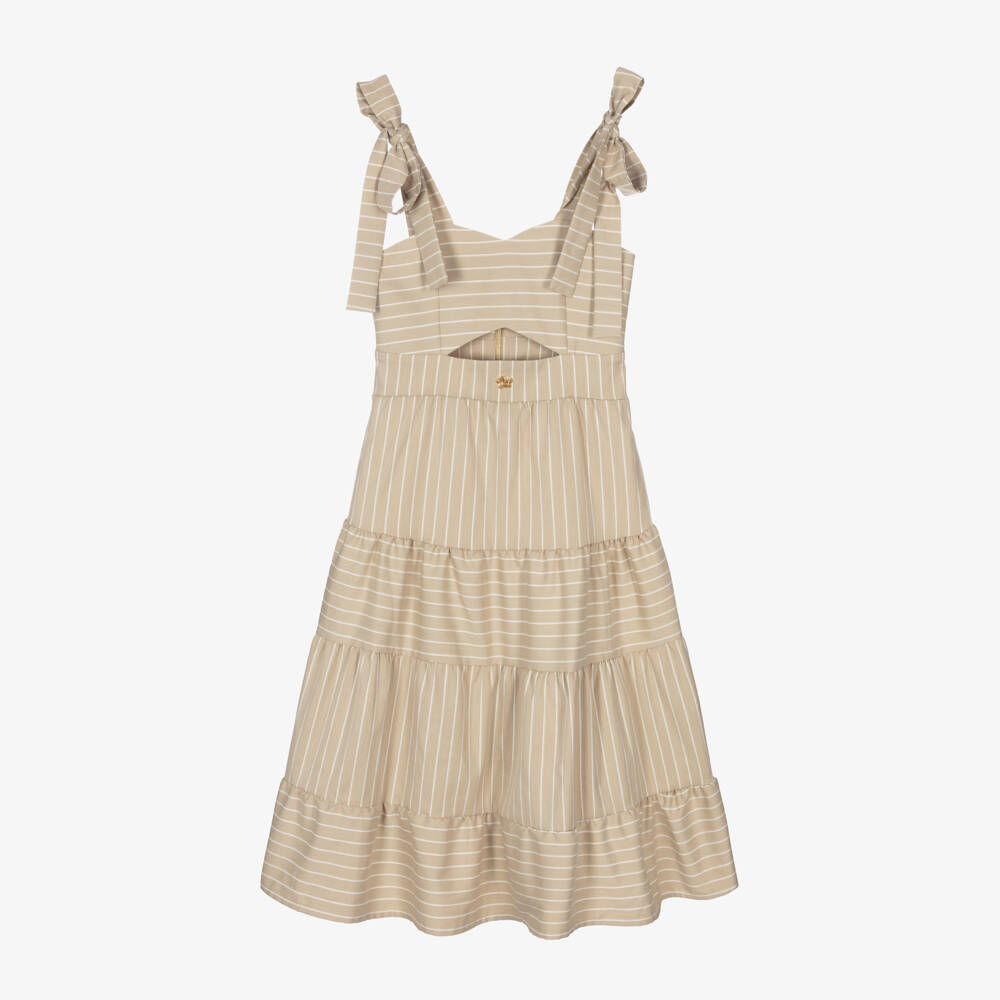 Fun & Fun Couture-فستان بيج مخطط للبنات مع فيونكة | Childrensalon Outlet