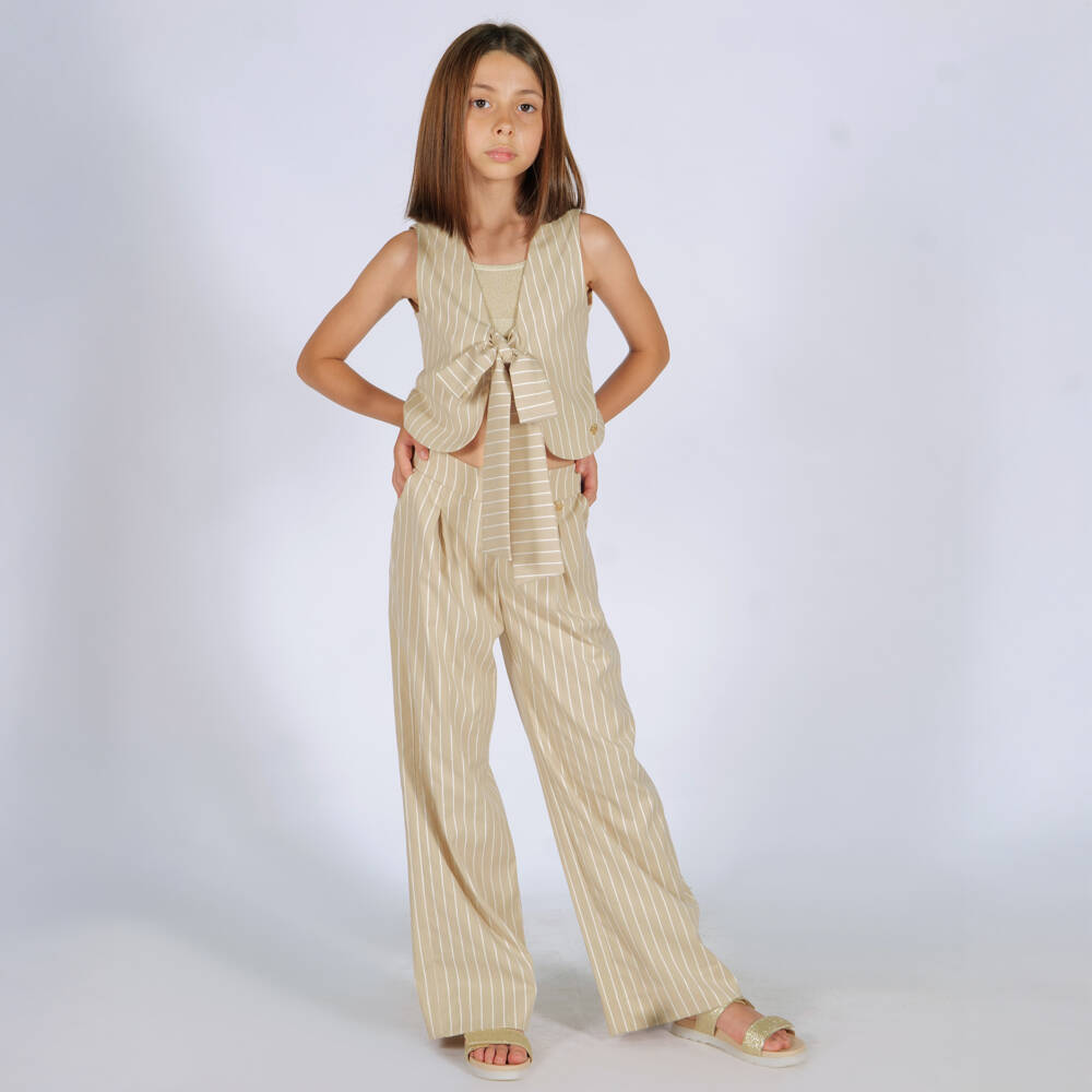 Fun & Fun-سترة مخططة عمودية باللون البيج للبنات | Childrensalon Outlet