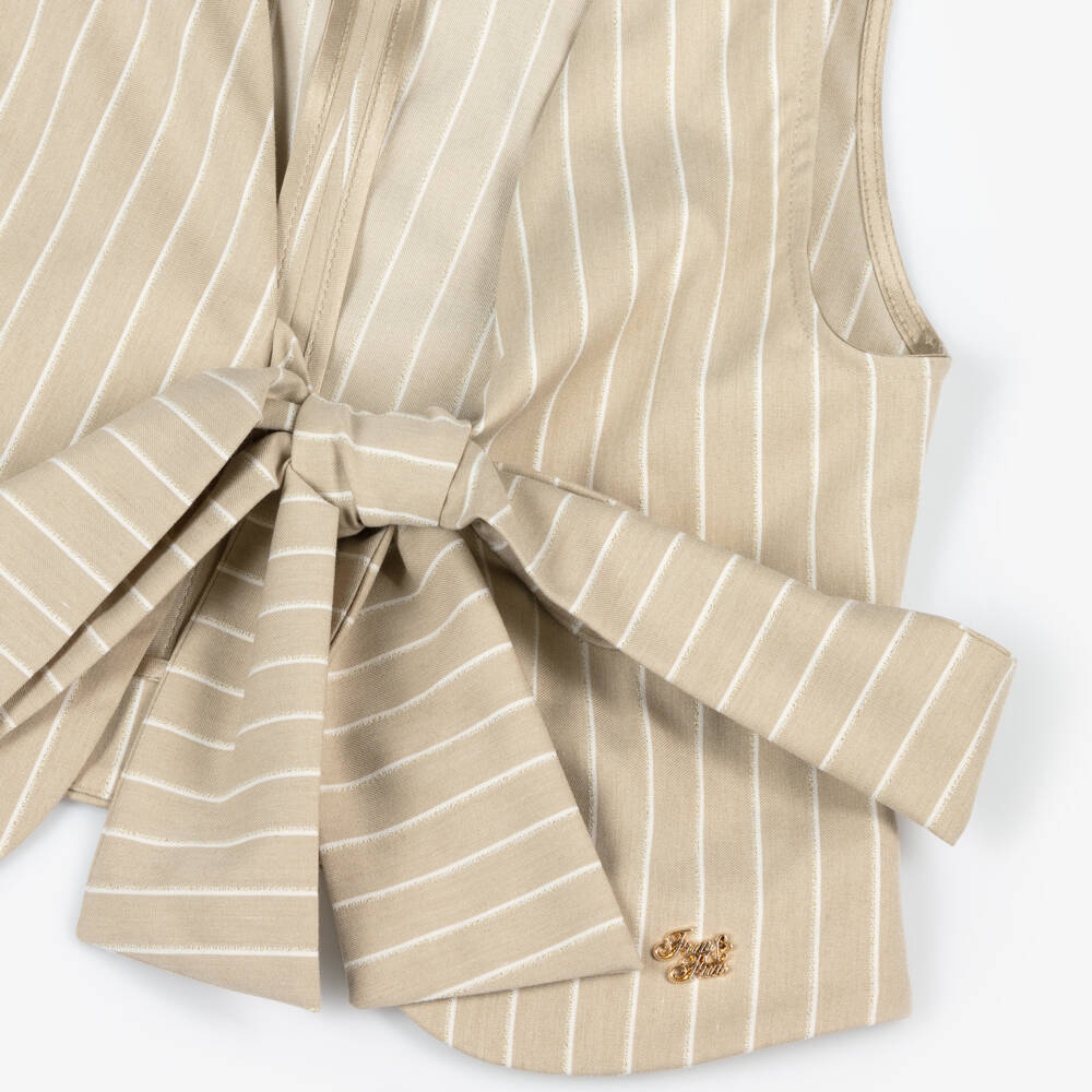 Fun & Fun-سترة مخططة عمودية باللون البيج للبنات | Childrensalon Outlet