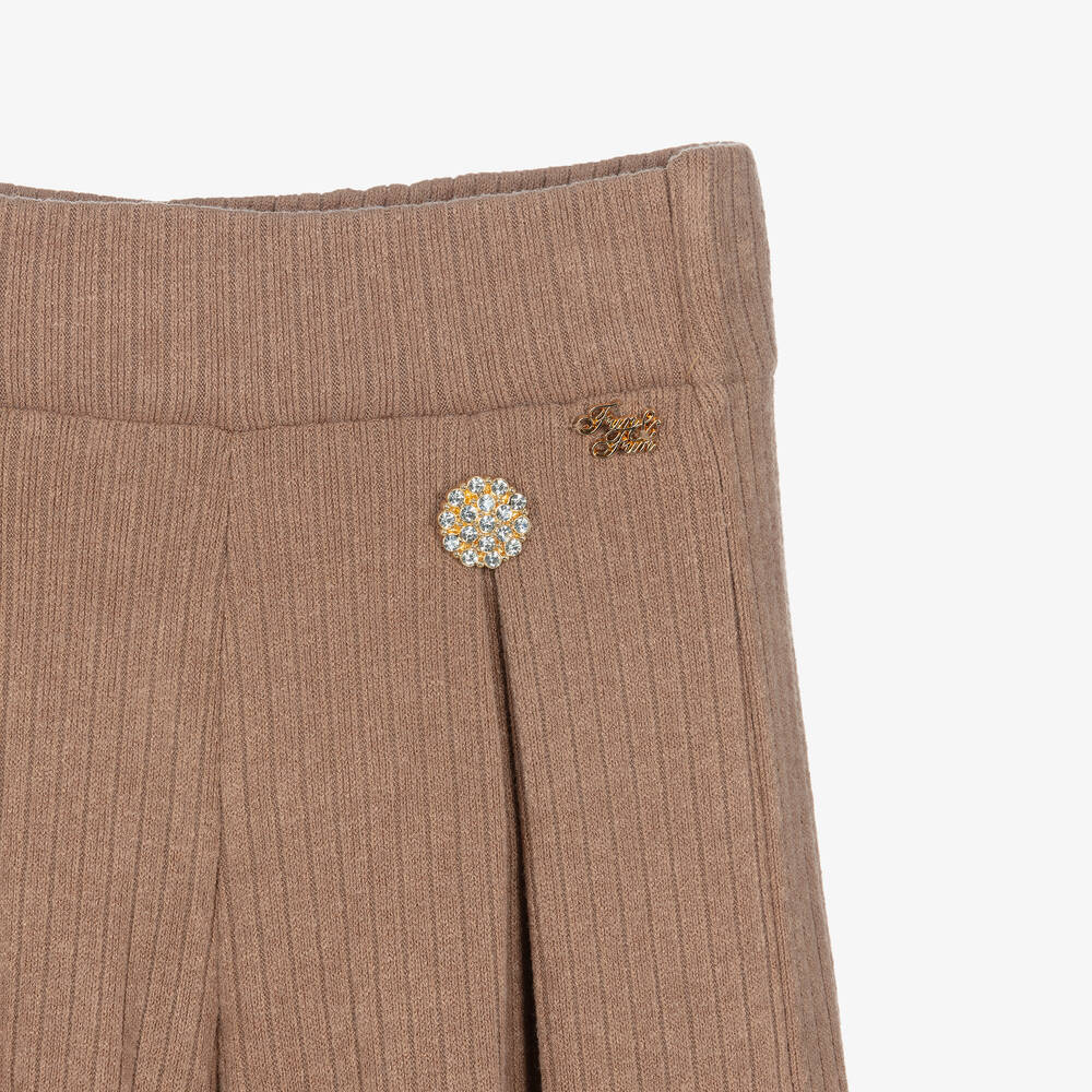 Fun & Fun-بنطلون برجلين واسعتين مزيج فيسكوز محبوك لون بيج | Childrensalon Outlet