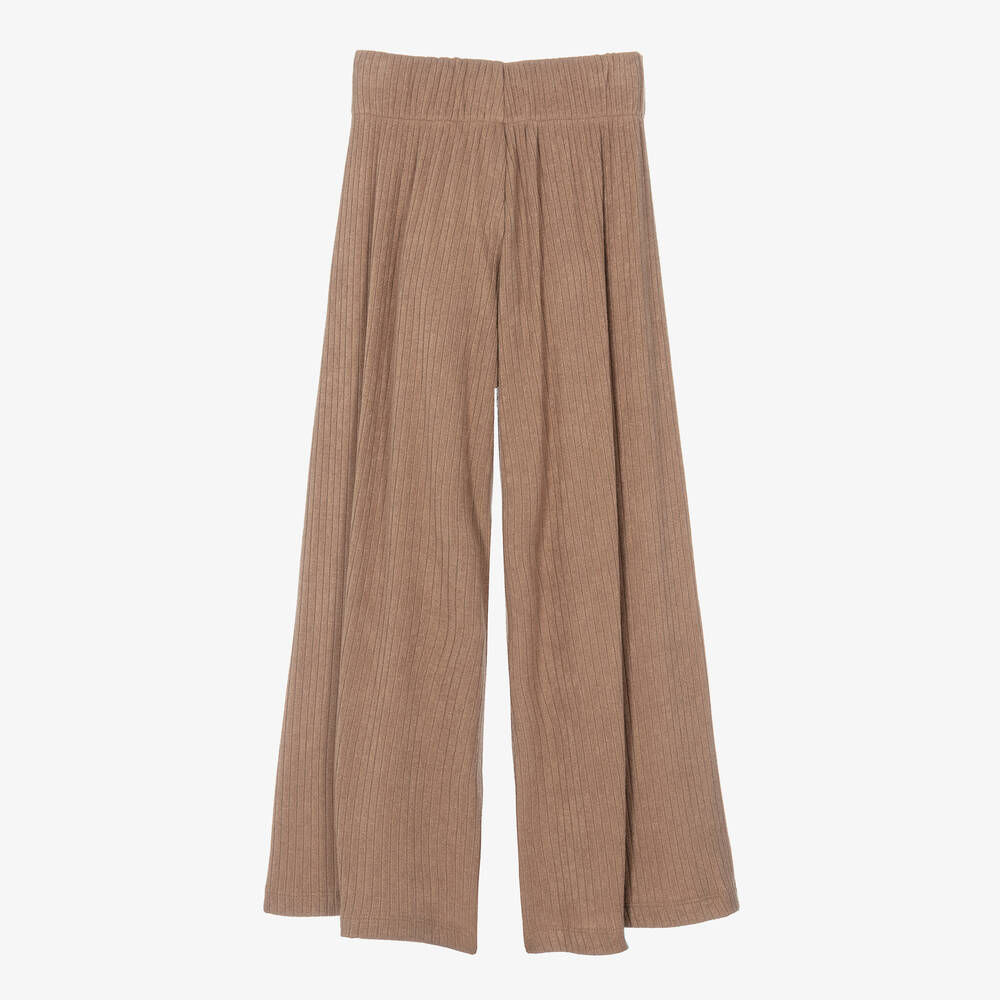 Fun & Fun-بنطلون برجلين واسعتين مزيج فيسكوز محبوك لون بيج | Childrensalon Outlet