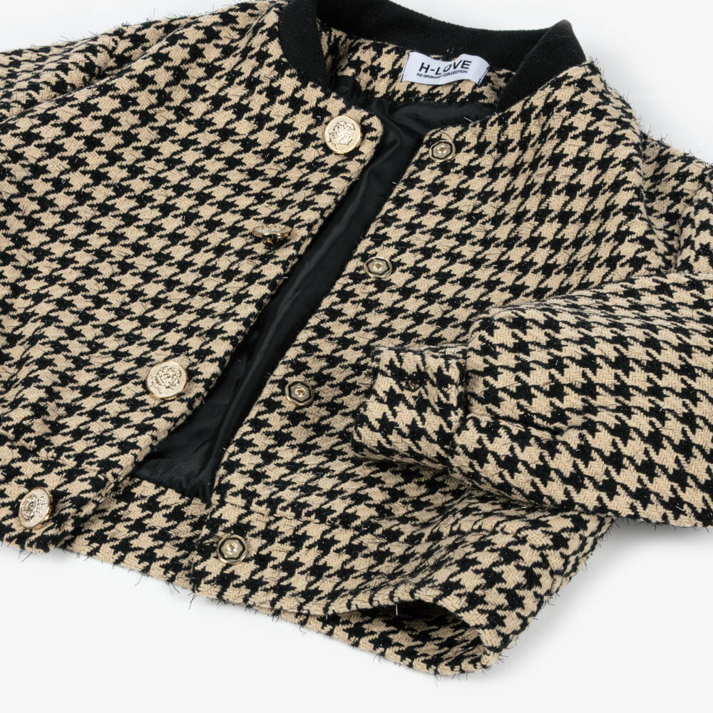 Fun & Fun-Girls Black & Beige Houndstooth Tweed Jacket | Childrensalon Outlet